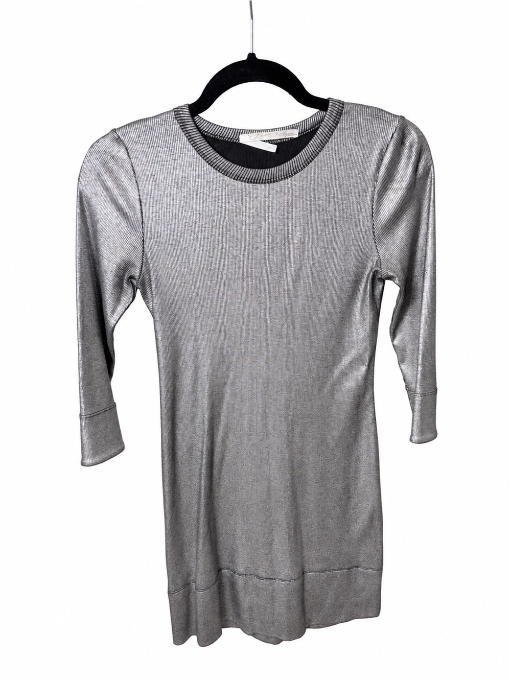 Cinq à Sept Greer Metallic Silver Knit Tunic Mini Dress XS